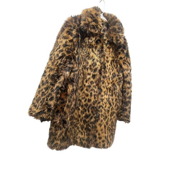 JCrew Faux Fur Leopard Coat Womens XS Brown Animal Print Mob Wife Y2K Evening - Picture 16 of 16